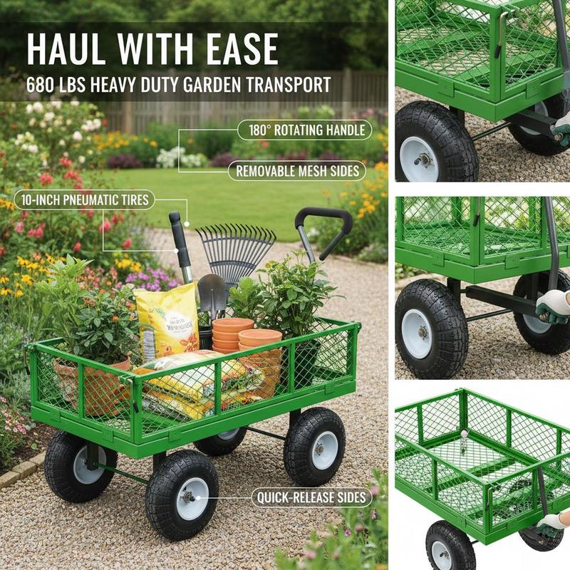 Steel Garden Cart 680 Lbs For  - Heavy Equipment Work avaliação e preço