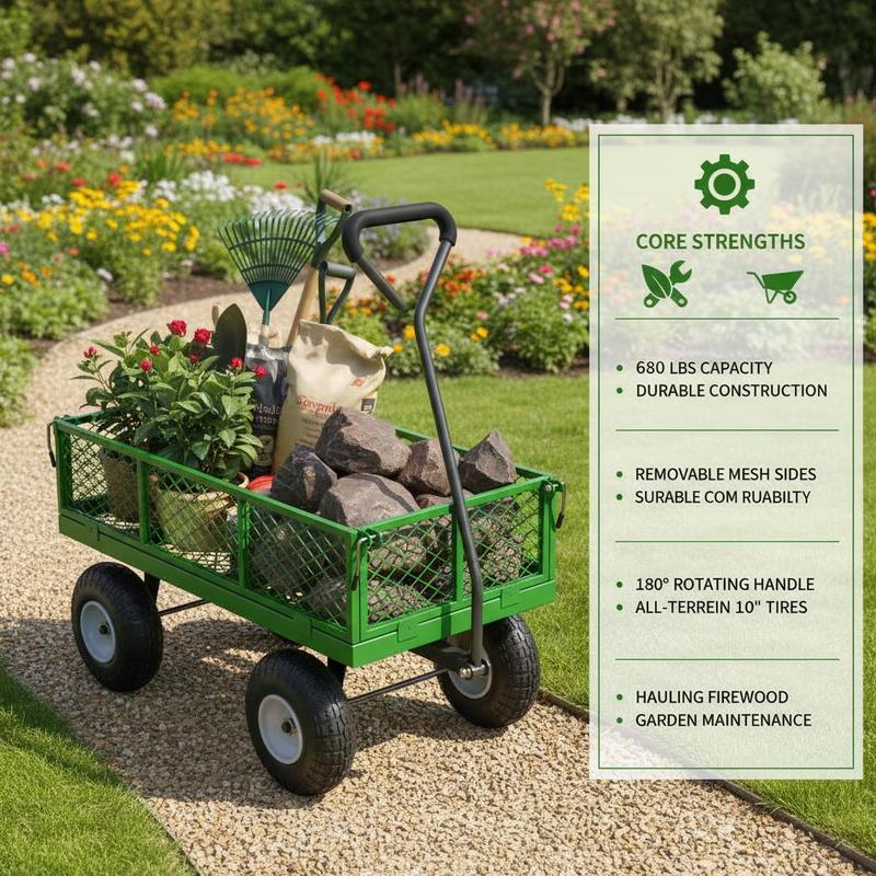 Steel Garden Cart 680 Lbs For  - Heavy Equipment Work avaliação e preço
